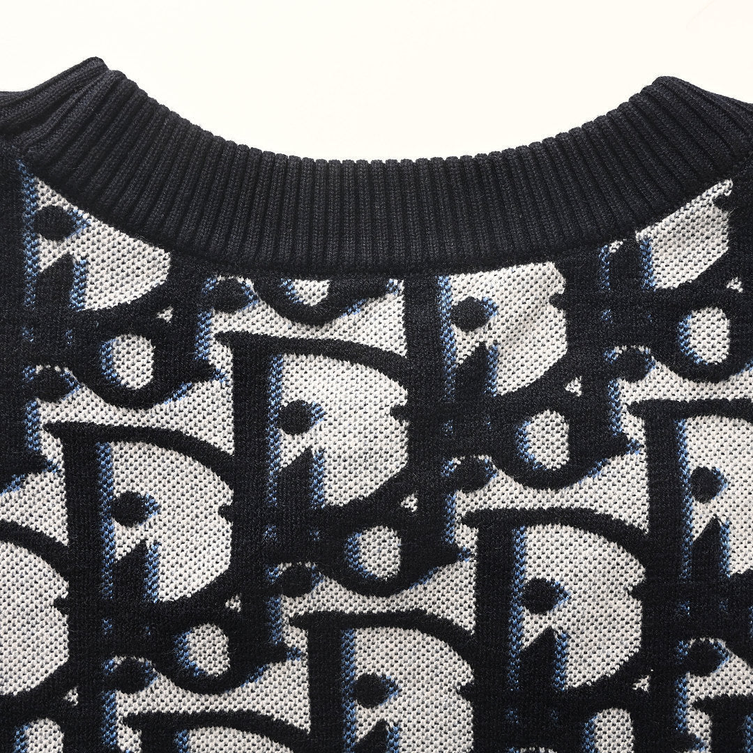 DIOR CD All-Over Logo Jacquard Knit Sweater in Cotton-Wool Blend (Two Colors)