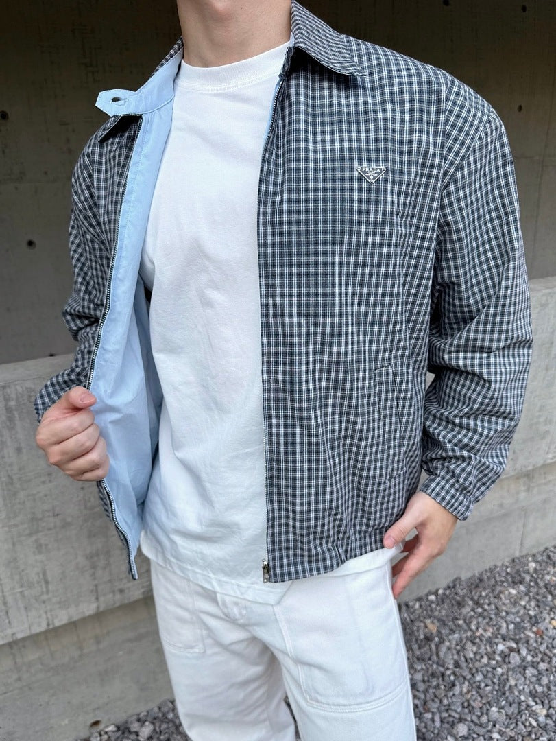 Prada Micro Check Harrington Jacket Grey