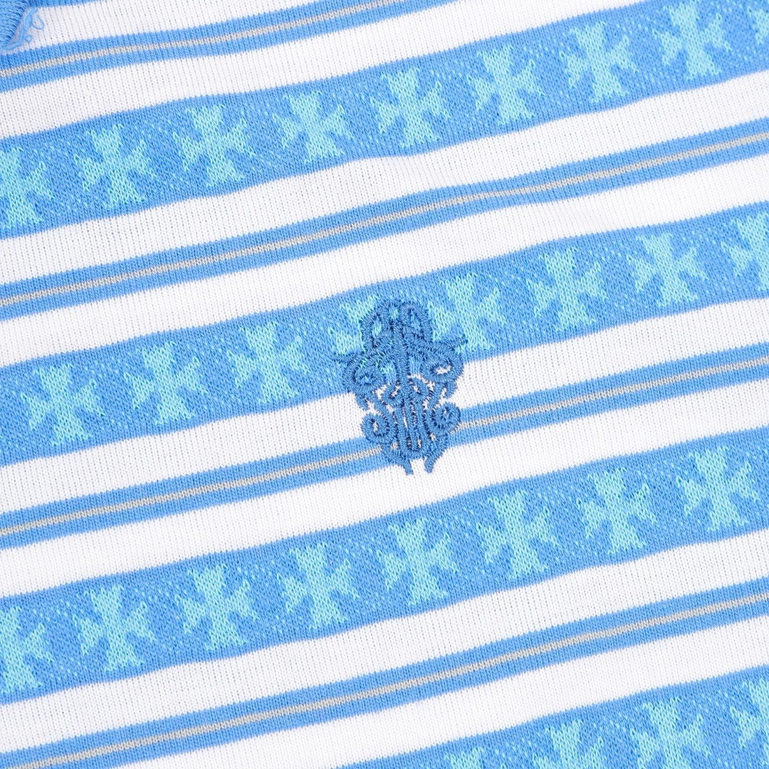 Chrome Hearts Cross Stripe Long-Sleeve Polo Shirt — Blue