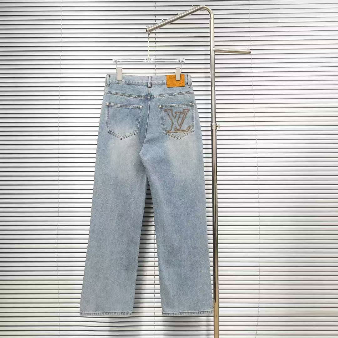 Louis Vuitton Logo-Embroidered Straight-Leg Jeans