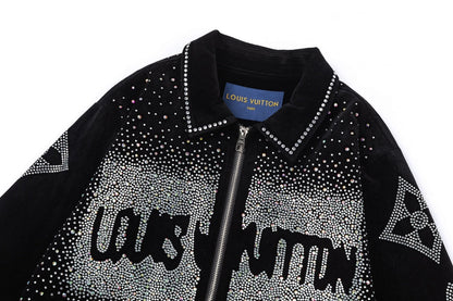 Louis Vuitton Crystal Embellished Varsity Bomber Jacket — Black