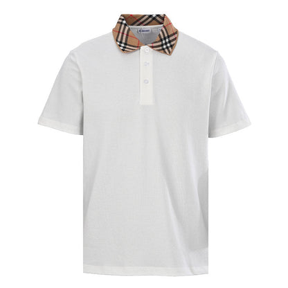 Burberry Short-Sleeve Polo Shirt with Check Collar Detail