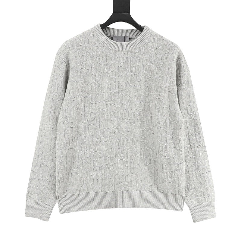 Dior CD Oblique Jacquard Crewneck Sweater — Light Grey