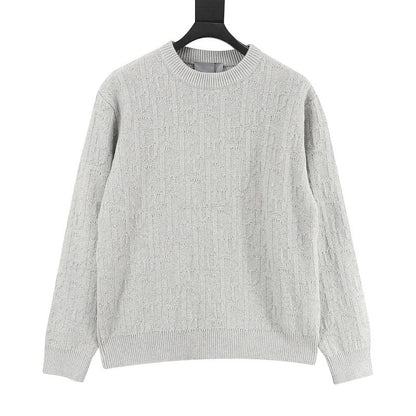 Dior CD Oblique Jacquard Crewneck Sweater — Light Grey