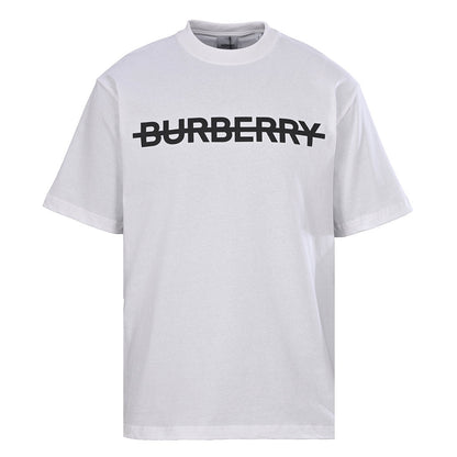 Burberry T-Shirt with Tape-Style Horizontal Stripe Overlay & Letter Print