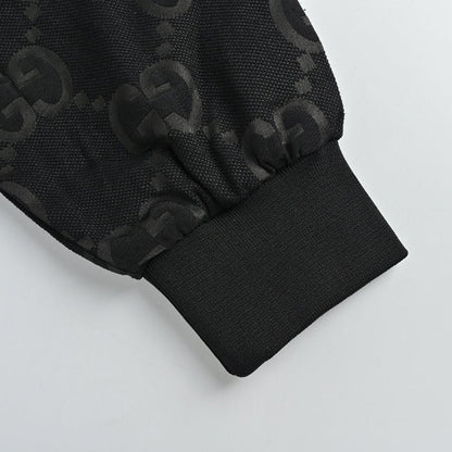 Gucci Black Monogram Jacquard Full-Zip Stand Collar Bomber Jacket