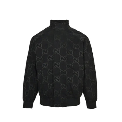 Gucci Black Monogram Jacquard Full-Zip Stand Collar Bomber Jacket