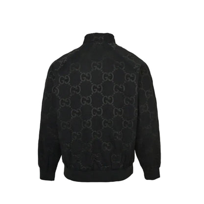 Gucci Black Monogram Jacquard Full-Zip Stand Collar Bomber Jacket