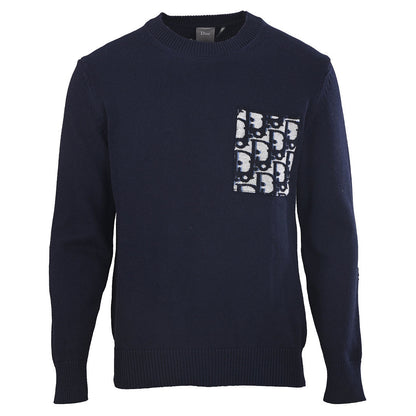 DIOR CD All-Over Jacquard Cotton Knit Crew-Neck Sweater