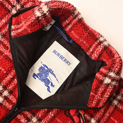 BURBERRY BBR Red Plaid Wool Blend Teddy Fleece Jacket