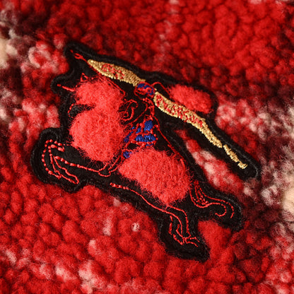 BURBERRY BBR Red Plaid Wool Blend Teddy Fleece Jacket