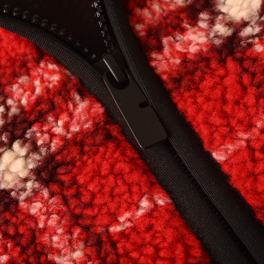 BURBERRY BBR Red Plaid Wool Blend Teddy Fleece Jacket