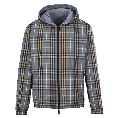 BURBERRY BBR Grey-Green Check Reversible Hooded Jacket