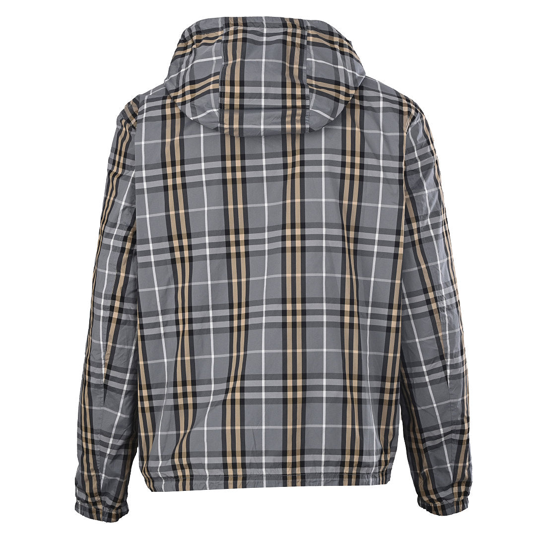 BURBERRY BBR Grey-Green Check Reversible Hooded Jacket