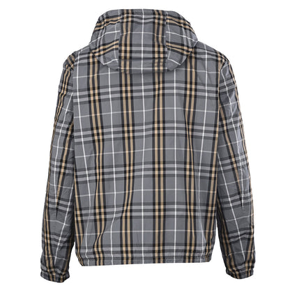 BURBERRY BBR Grey-Green Check Reversible Hooded Jacket