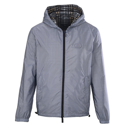 BURBERRY BBR Grey-Green Check Reversible Hooded Jacket