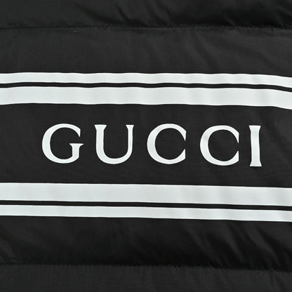 Gucci Black Down Puffer Hooded Jacket with Stripe Wordmark