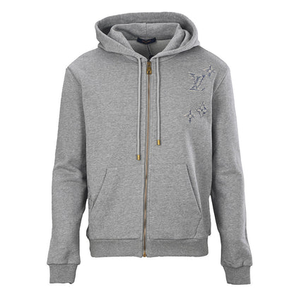 Louis Vuitton Monogram Embroidered Zip Hoodie — Grey