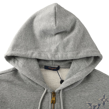 Louis Vuitton Monogram Embroidered Zip Hoodie — Grey