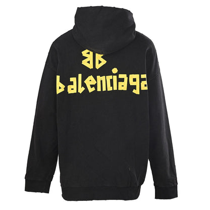 BALENCIAGA Washed Distressed Textured Print Hoodie