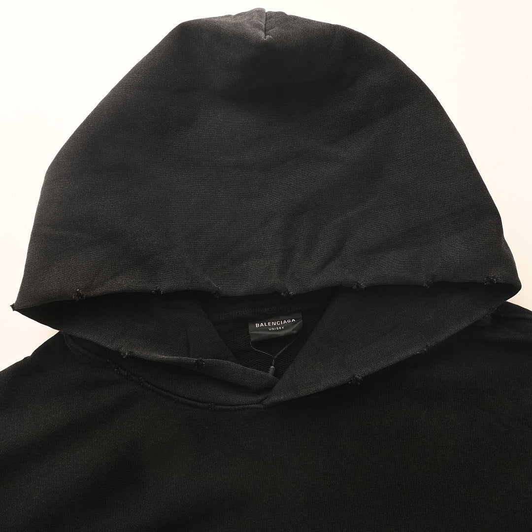BALENCIAGA Washed Distressed Textured Print Hoodie