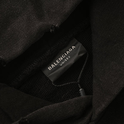 BALENCIAGA Washed Distressed Textured Print Hoodie