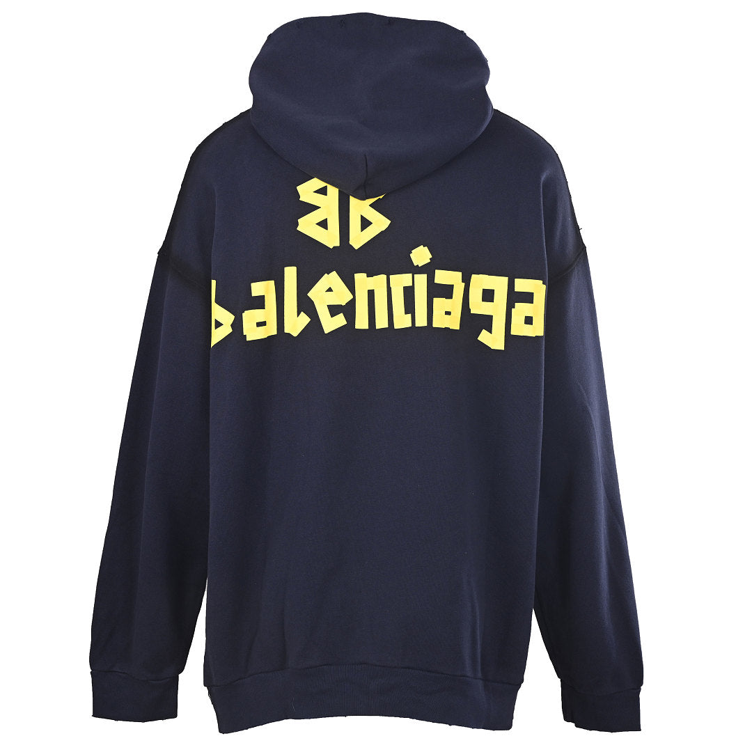 BALENCIAGA Washed Distressed Textured Print Hoodie
