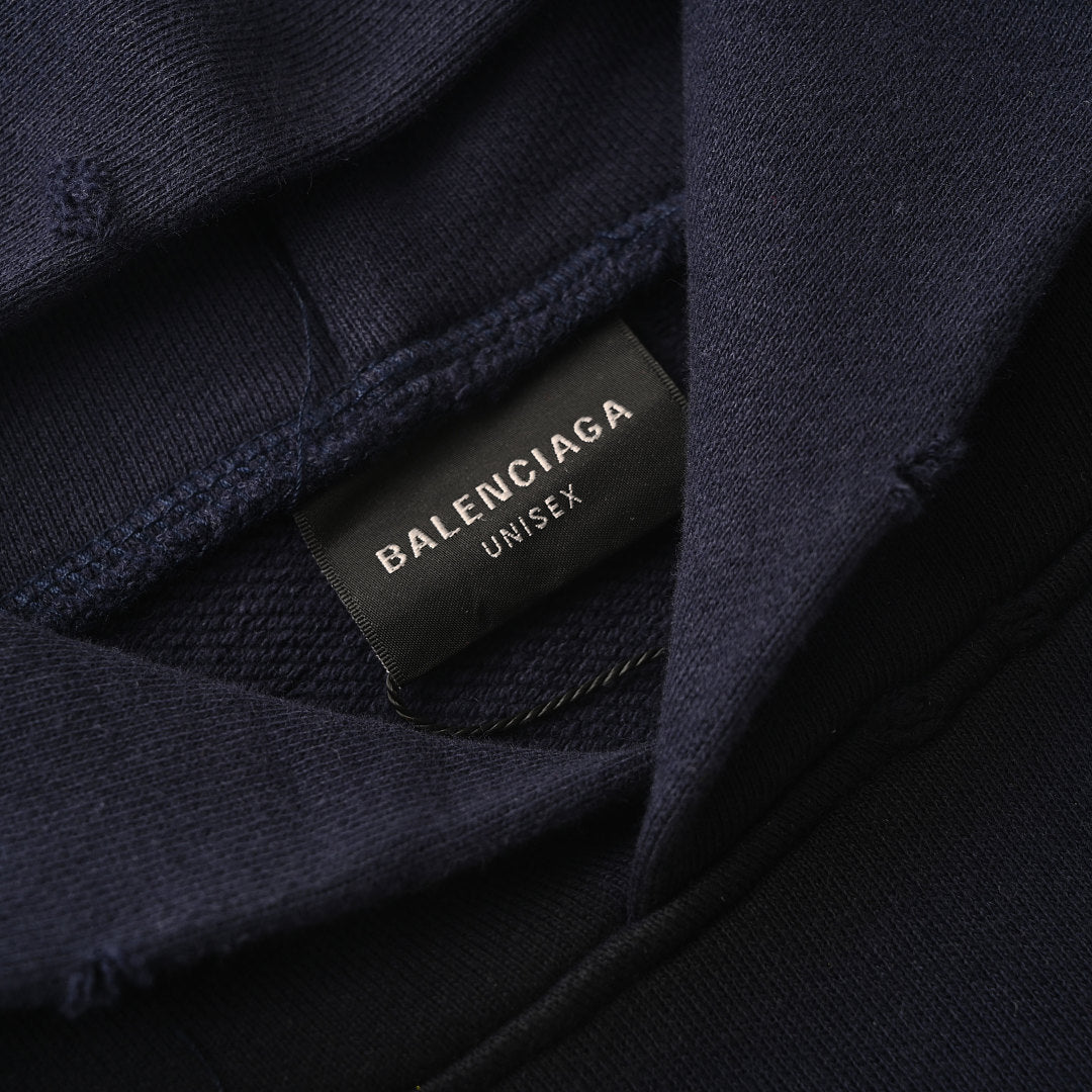 BALENCIAGA Washed Distressed Textured Print Hoodie