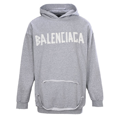 BALENCIAGA Washed Distressed Textured Print Hoodie