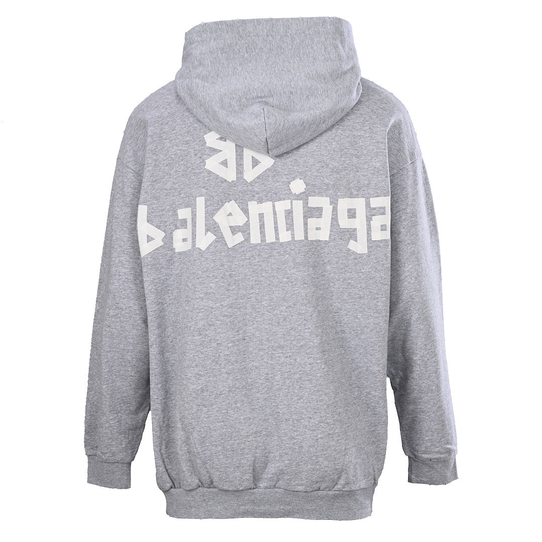 BALENCIAGA Washed Distressed Textured Print Hoodie