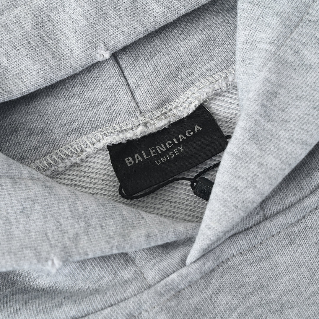 BALENCIAGA Washed Distressed Textured Print Hoodie