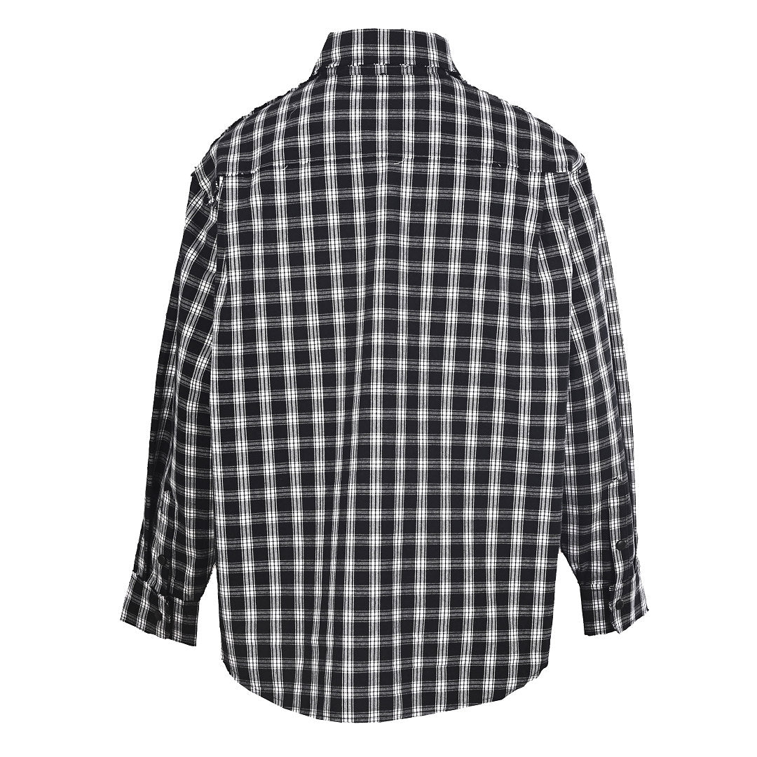BALENCIAGA Two-Tone Check Frayed Lapel Jacket
