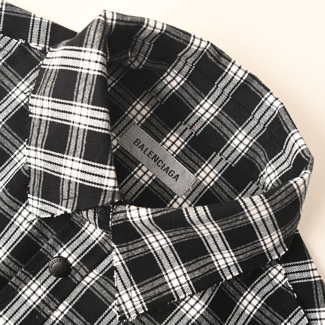 BALENCIAGA Two-Tone Check Frayed Lapel Jacket
