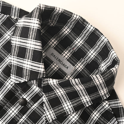 BALENCIAGA Two-Tone Check Frayed Lapel Jacket