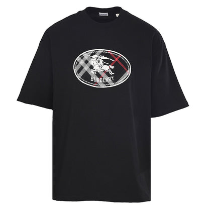 Burberry Short-Sleeve T-Shirt with Classic Check & Equestrian Knight Emblem