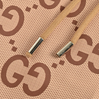 Gucci Camel All-Over Monogram Print Hooded Zip Jacket with Heritage Stripe