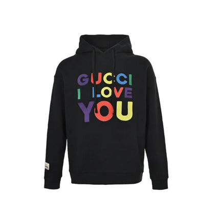 Gucci Black Rainbow Slogan Embroidery Pullover Hoodie