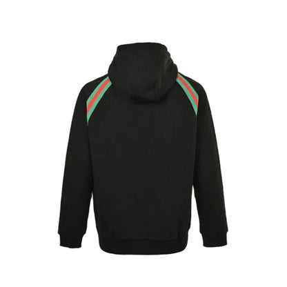 Gucci Black Heavyweight Hooded Full-Zip Jacket with Shoulder Heritage Stripe