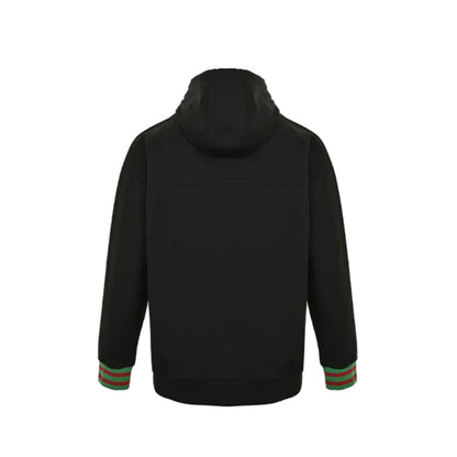 Gucci Black Hooded Full-Zip Jacket with Heritage Stripe Pockets and Cuffs