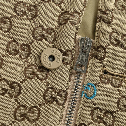 Gucci Beige Monogram Jacquard Full-Zip Spread Collar Overshirt Jacket