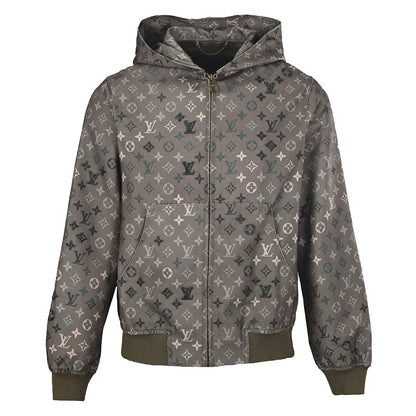 Louis Vuitton All-Over Monogram Crystal-Embellished Hooded Jacket — Khaki