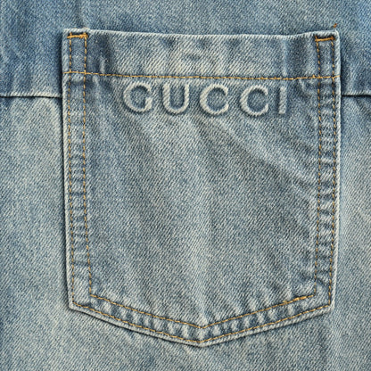 Gucci Two-Tone Panelled Denim Overshirt with Chain-Stitch Pocket Detail
