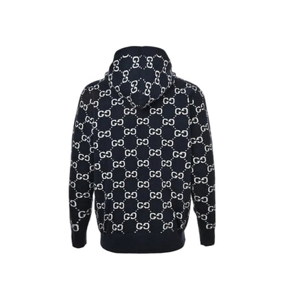 Gucci Navy All-Over Monogram Jacquard Knit Hooded Full-Zip Jacket