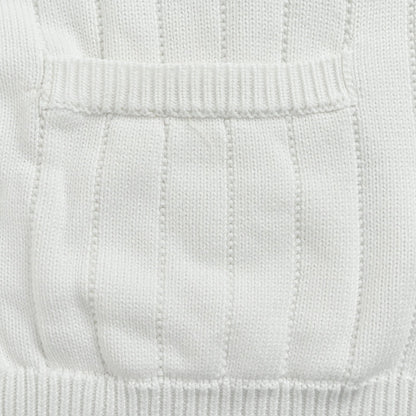 Gucci White Textured Knit V-Neck Cardigan with Tricolor Stripe Trim