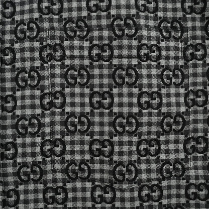 Gucci Black Gingham Monogram Print Point Collar Overshirt