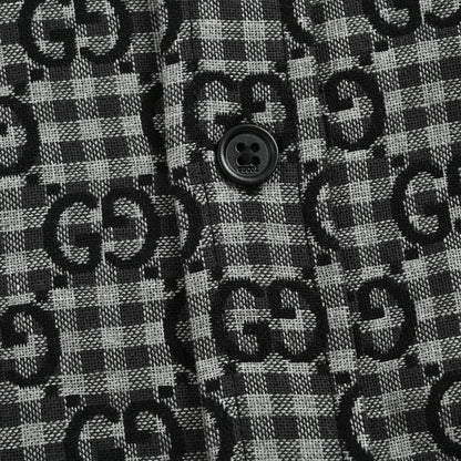 Gucci Black Gingham Monogram Print Point Collar Overshirt