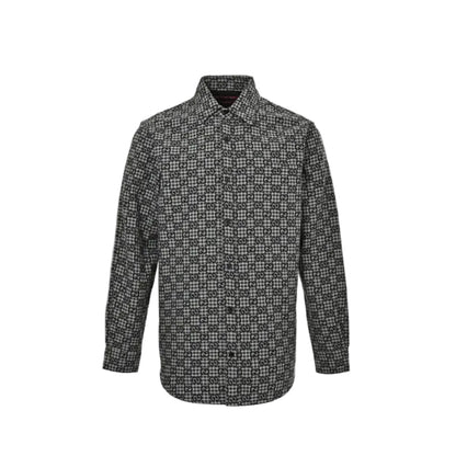 Gucci Black Gingham Monogram Print Point Collar Overshirt