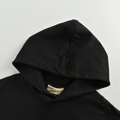 Gucci Black Heavyweight Cotton Hoodie with Raised-Letter Wordmark Print