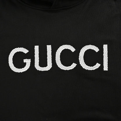 Gucci Black Heavyweight Cotton Hoodie with Raised-Letter Wordmark Print