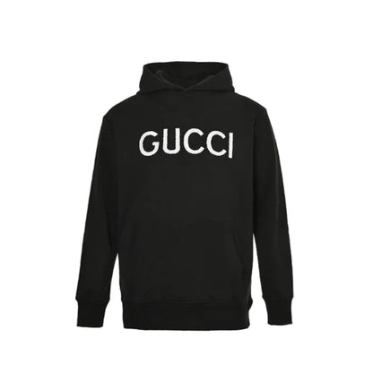 Gucci Black Heavyweight Cotton Hoodie with Raised-Letter Wordmark Print